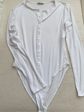 Zara White Long-Sleeve Henley Bodysuit